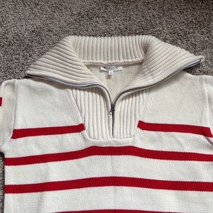 Workshop Republic Clothing Cream and Red Striped Zip Collar Sweater